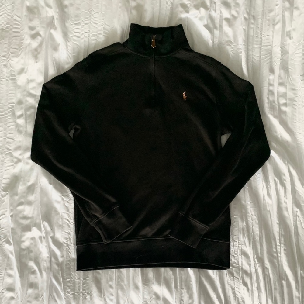 BLACK POLO QUARTER ZIP SWEATSHIRT